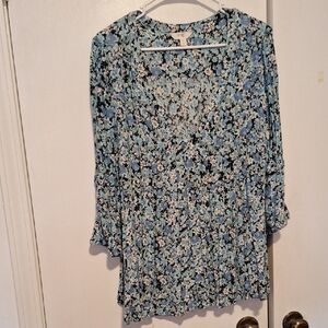 Terra & Sky Blue and Black Floral Blouse